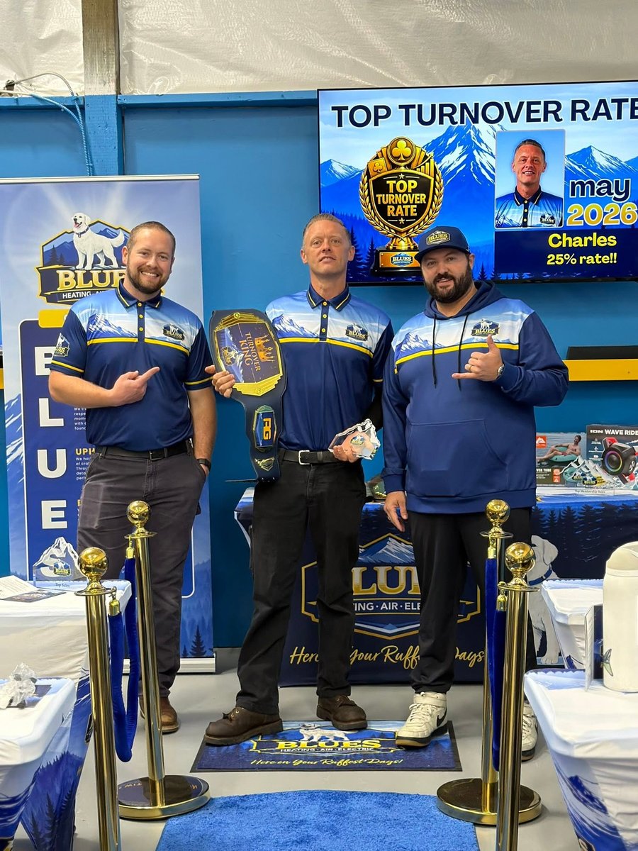 Blues Heating Air Electric team celebrating a top turnover award